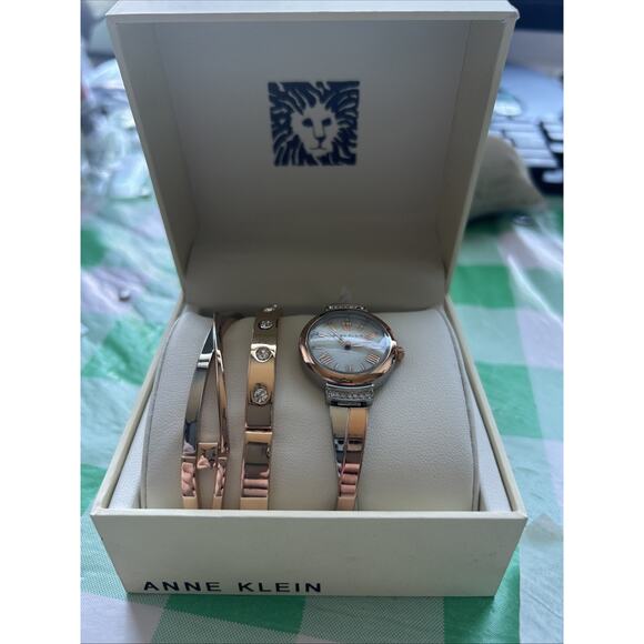 Anne Klein Two Tone Bangle Watch And Bracelet Set